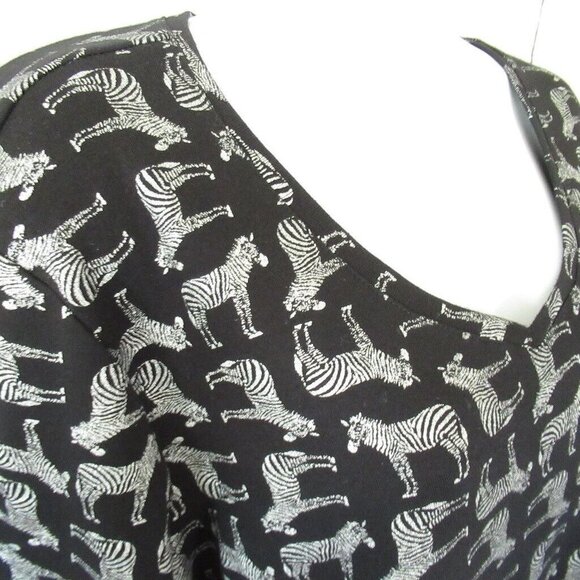Karen Scott Top XXL 2XL Black Zebra Print V Neck 3/4 Sleeve - Picture 4 of 6